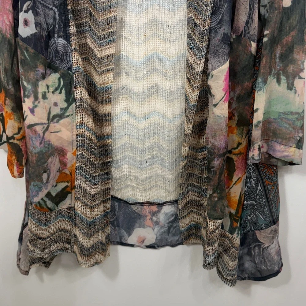 Ali Miles Floral Patchwork Kimono Cardigan mesh size small